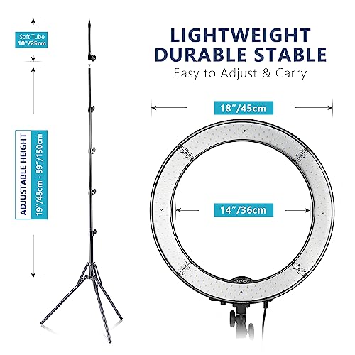 NEEWER Ring light with tripod set: 18 inch/45cm outside 55W 5600K Dimmable LED ring light with Bluetooth remote control for cell phone/camera for youtube tiktok self portrait photo, tattoo artist, make -up, salons